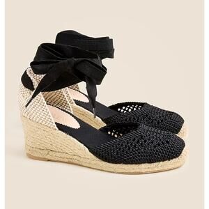NWT Women's J.Crew Made in Spain Crochet Lace Up Espadrilles in Black size 8.5